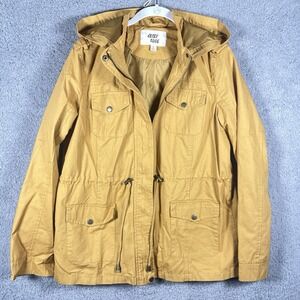 Outer Edge Womens L Mustard Yellow Hooded Utility Anorak Jacket Drawstring